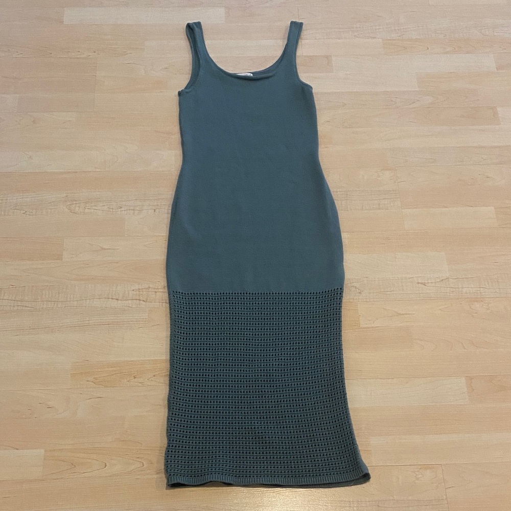 Green Bodycon Knit Midi Dress Size Small Sleeveless Side Slit